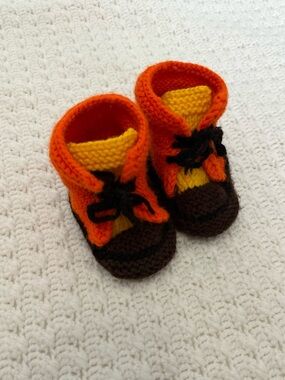 HANDMADE Baby Booties Orange/Yellow/Brown Knit Crochet Cottagecore Hunter Boho
